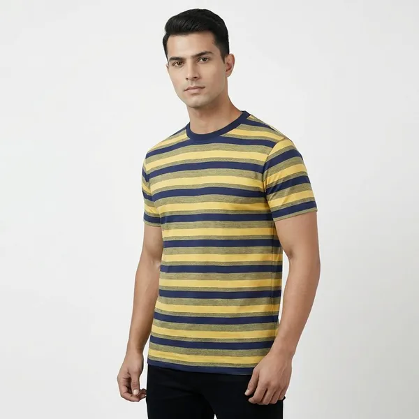 Yellow_Cotton_Striped_Tshirt_For_Men