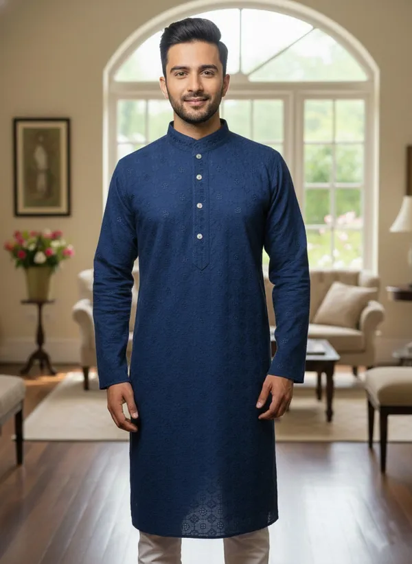 Blue_Cotton_Ethnic_Wear_Kurta_For_Men