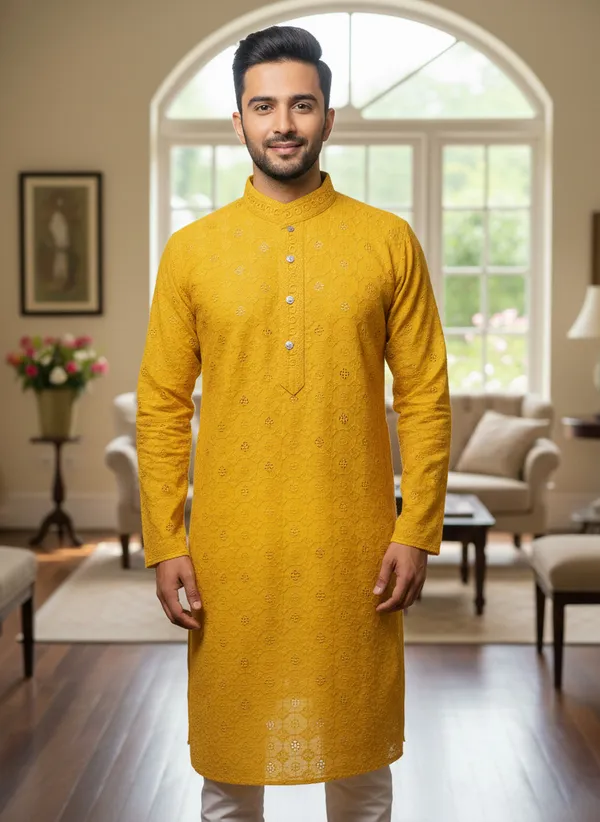 Yellow_Cotton_Ethnic_Wear_Kurta_For_Men