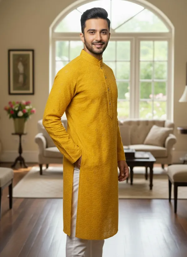 Yellow_Cotton_Ethnic_Wear_Kurta_For_Men