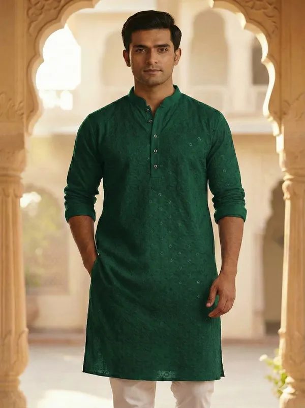 Green_Cotton_Ethnic_Wear_Kurta_For_Men