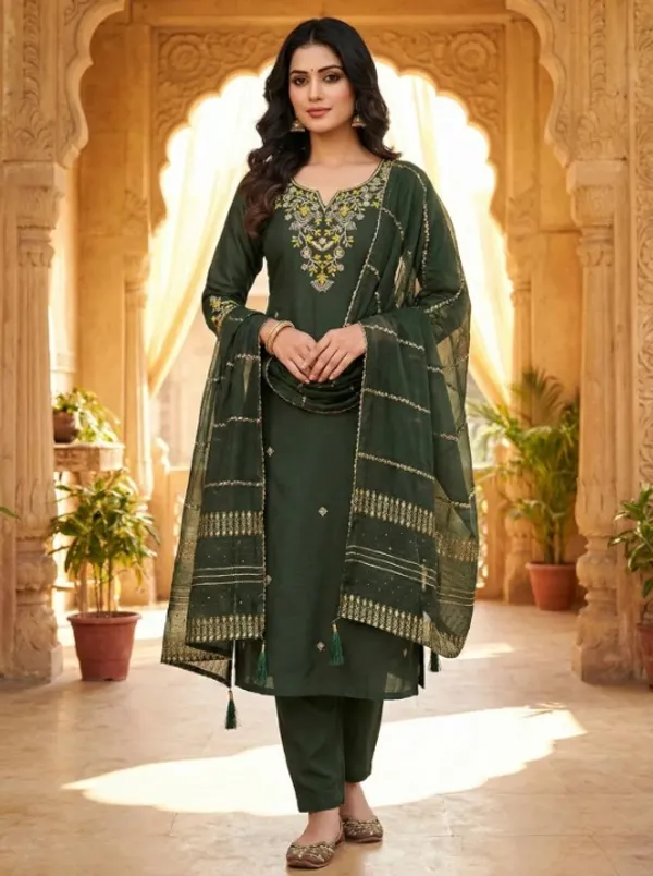 Mehandi_Green_Roman_Silk_Kurti_Pant_Set_With_Chanderi_Dupatta_For_Women