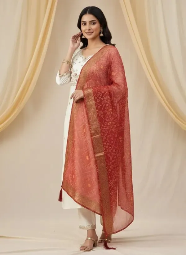 Cream_White_Roman_Silk_Designer_Kurti_Pant_Dupatta_Set_For_Women