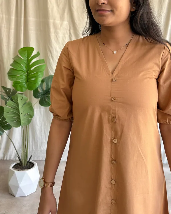 Dark_Beige_Cotton_Premium_Dress_For_Women