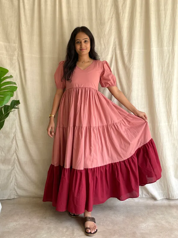 Peach_And_Maroon_Cotton_Premium_Dress_For_Women