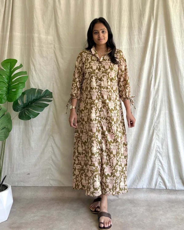 Mehendi_Green_Cotton_Premium_Dress_For_Women