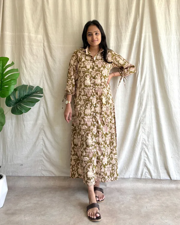 Mehendi_Green_Cotton_Premium_Dress_For_Women