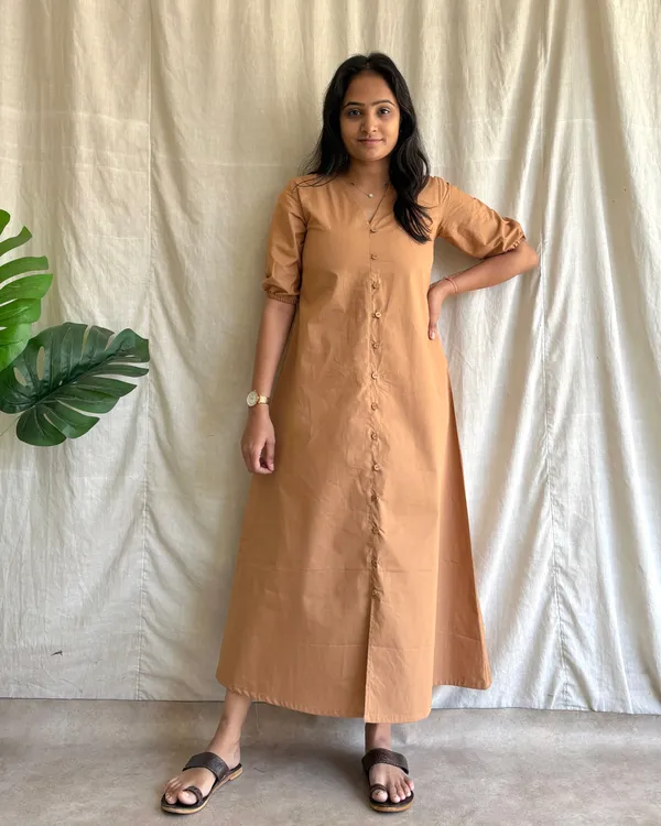 Dark_Beige_Cotton_Premium_Dress_For_Women