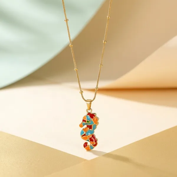 Gold-Tone_Beaded_Chain_Necklace_With_Colorful_Enamel_Seahorse_Pendant