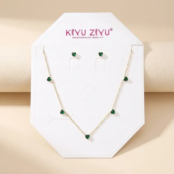 Heart_Charm_Necklace_And_Earring_Set_-_Green_And_Silver