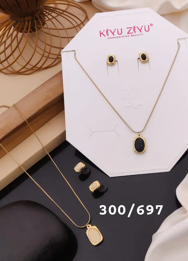 Black_Stone_Pendant_Necklace_And_Earring_Set_With_Gold_Accents