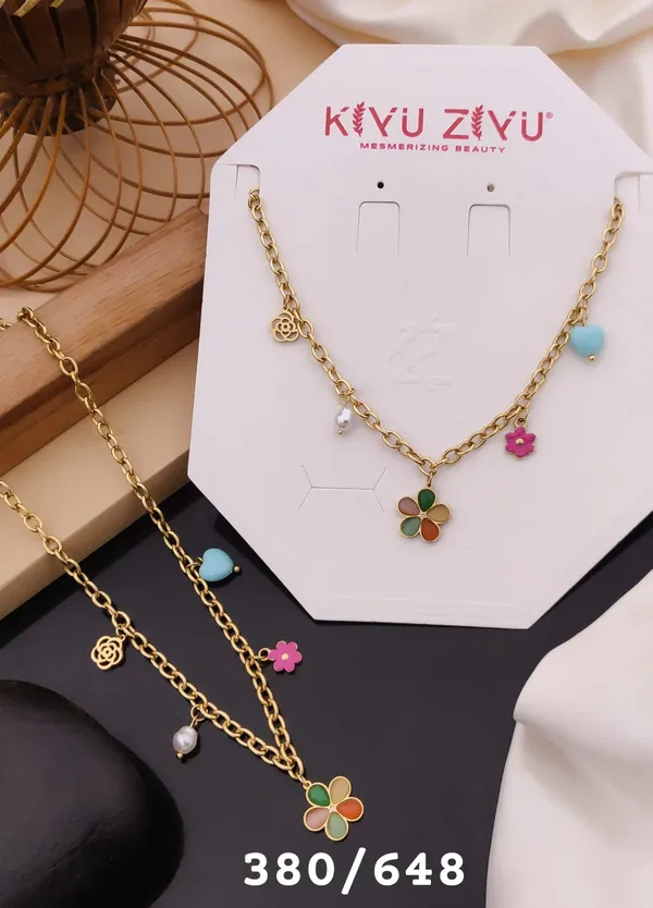 Colorful_Flower_Charm_Gold-Tone_Chain_Necklace