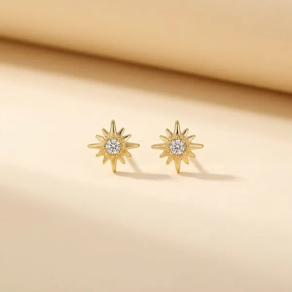 Gold-Toned_Star_Flower_Stud_Earrings_With_Crystal_Center