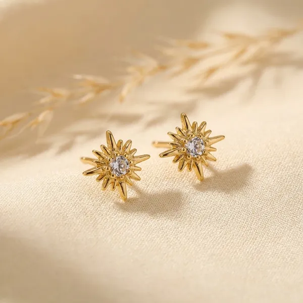 Gold-Toned_Star_Flower_Stud_Earrings_With_Crystal_Center