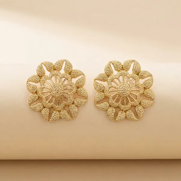 Gold_Tone_Floral_Stud_Earrings_For_Women