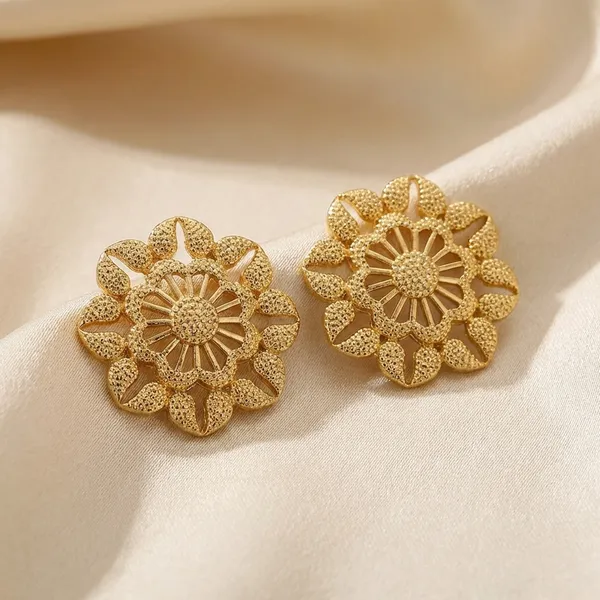 Gold_Tone_Floral_Stud_Earrings_For_Women