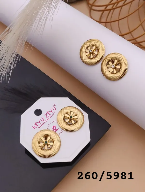 Golden_Round_Button_Earrings_With_Radial_Design