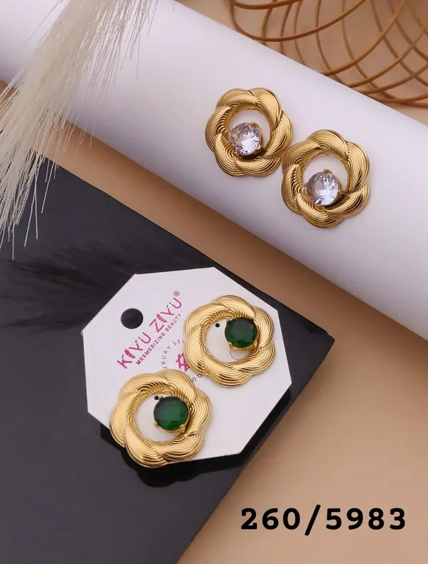 Golden_Flower_Stud_Earrings_With_Crystal_Center_-_Set_Of_2_Pairs