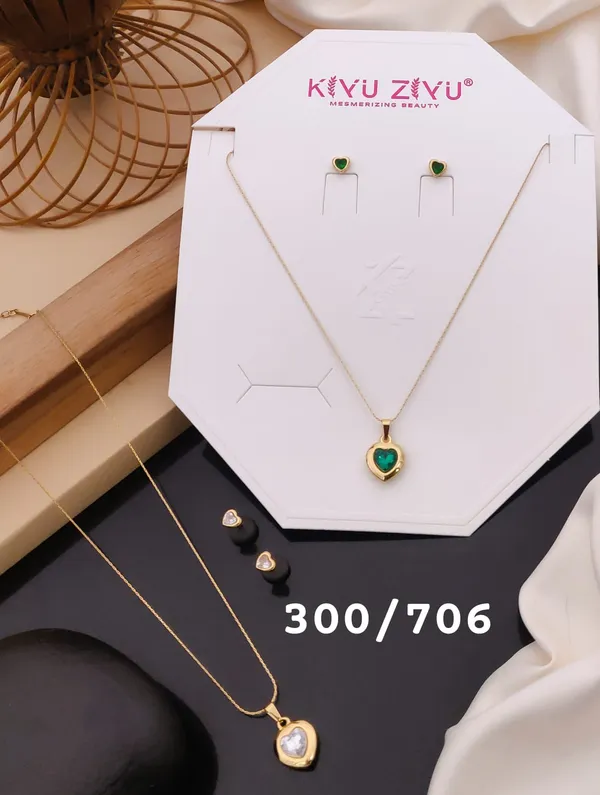 Mesmerizing_Beauty_Heart_Pendant_Necklace_And_Earring_Set_With_Green_Stones