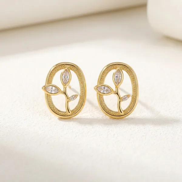 Golden_Oval_Leaf_Design_Stud_Earrings