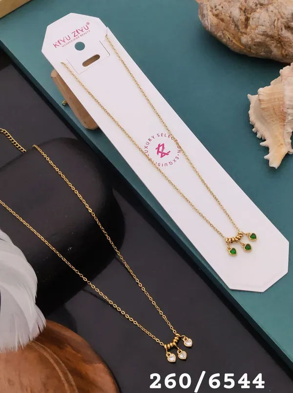 Gold-Toned_Delicate_Chain_Necklace_With_Green_Stone_Charms