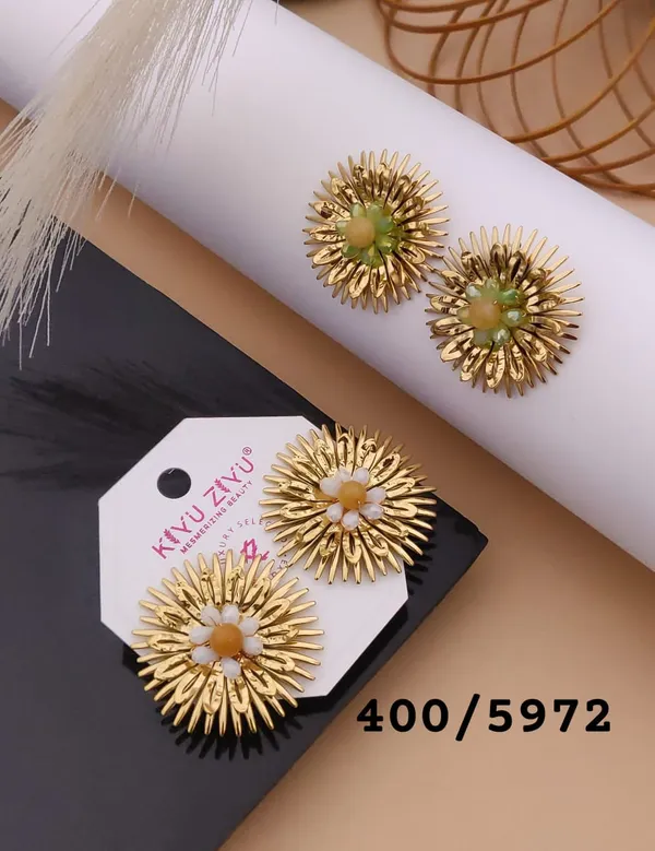 Gold-Toned_Sunburst_Floral_Stud_Earrings_With_White_Center_Stone