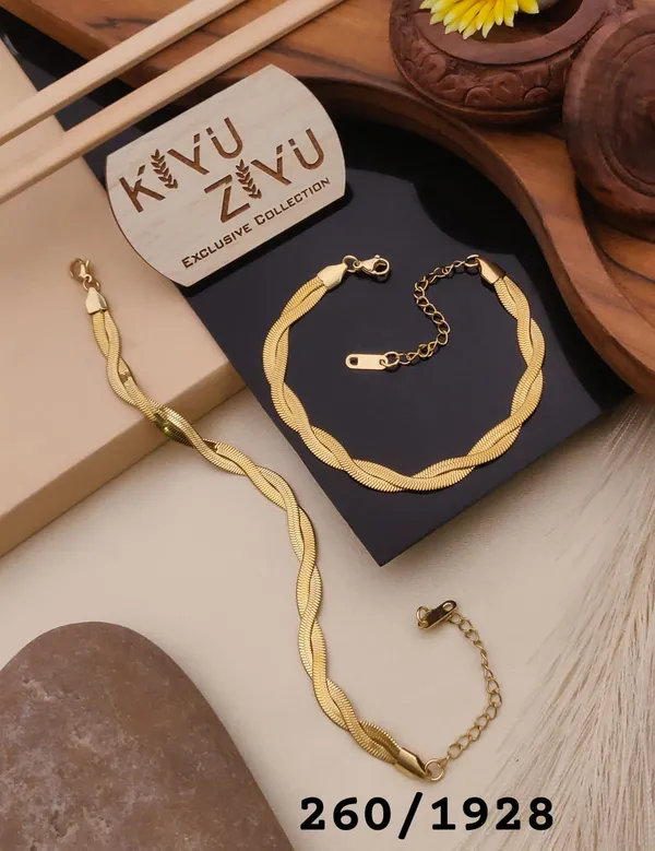 Kivu_Zivu_Exclusive_Collection_-_Twisted_Mesh_Gold-Tone_Bracelet_&_Anklet_Set