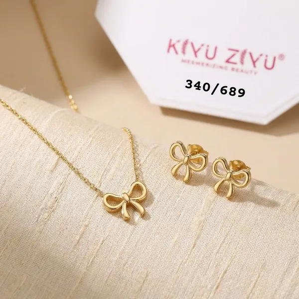 Gold-Toned_Bow_Design_Jewelry_Set_-_Necklace_And_Earrings