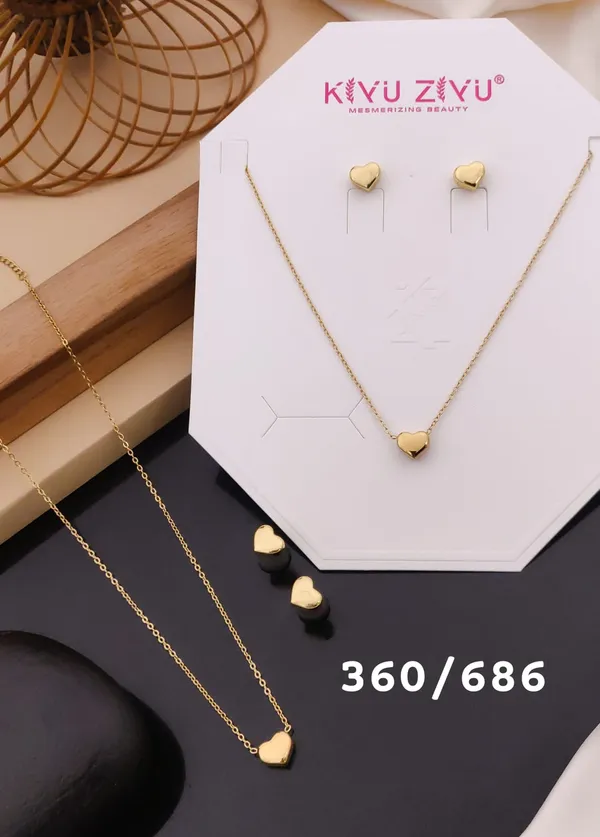 Heart_Pendant_Necklace_And_Earrings_Set_-_Gold_Tone