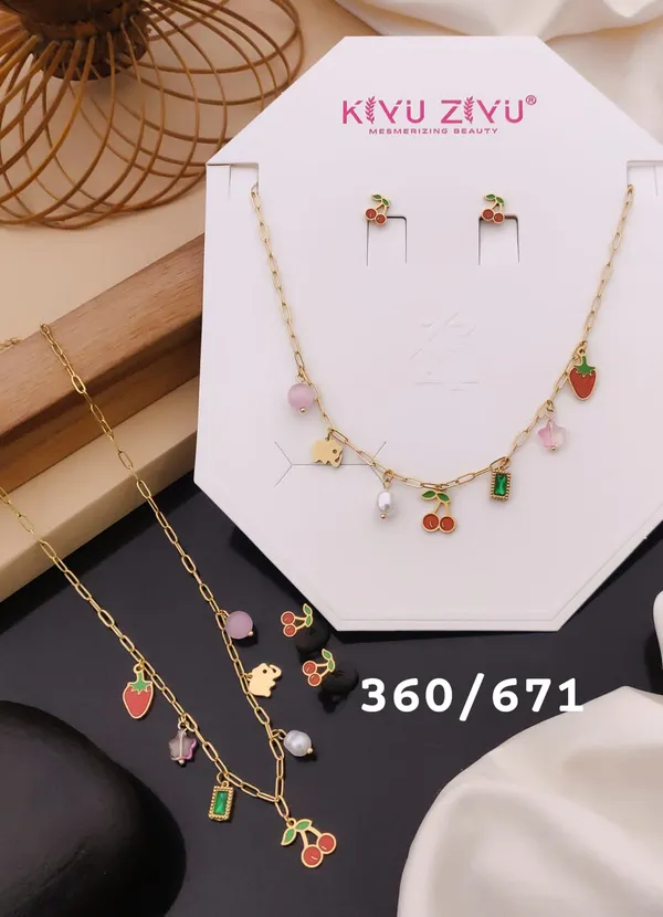 Kiyu_Ziyu_Charm_Necklace_And_Earring_Jewelry_Set_With_Fruits_And_Strawberry_Design