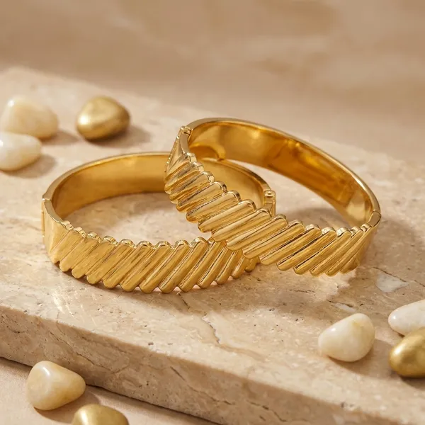 Gold-Toned_Ridged_Designer_Bangles_-_Set_Of_2