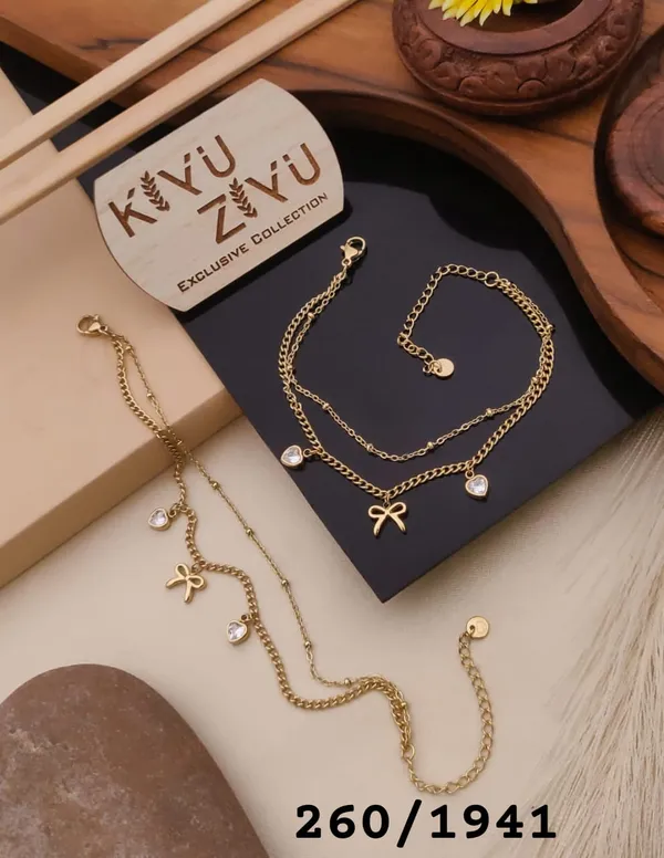 Kiyu_Ziyu_Exclusive_Collection_Gold-Tone_Bow_Charm_Double-Layer_Anklet_With_Crystal_Accents