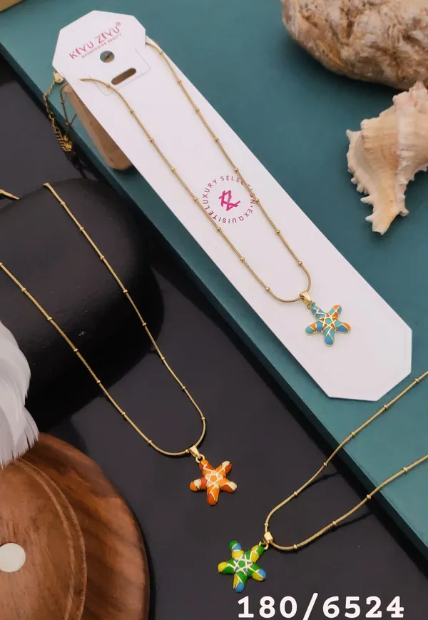 Gold_Starfish_Pendant_Necklace_Set_-_Beach_Theme_Enamel_Jewelry