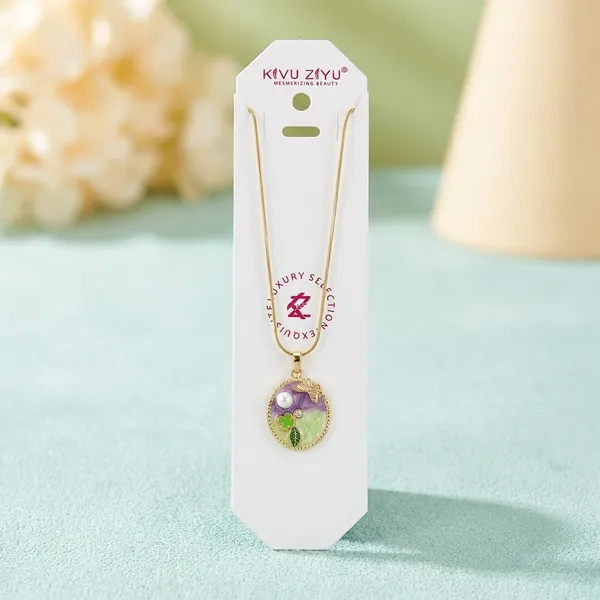 Elegant_Enameled_Disc_Pendant_Necklace_With_Pearl_And_Leaf_Accent