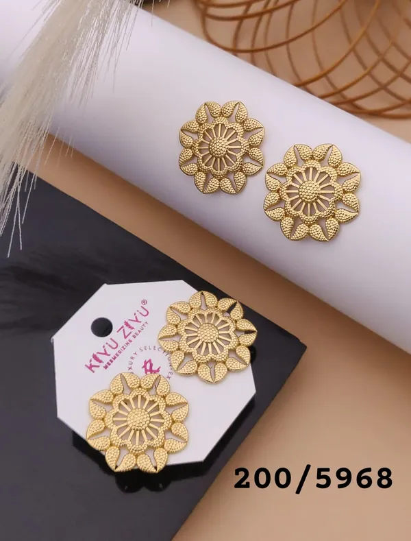 Gold_Tone_Floral_Stud_Earrings_For_Women