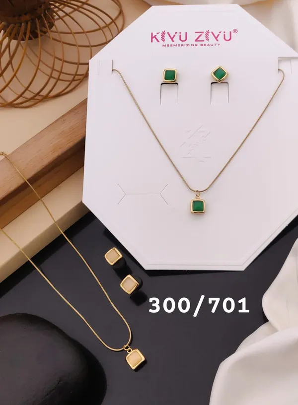 Green_Stone_Square_Pendant_Necklace_And_Earring_Jewelry_Set