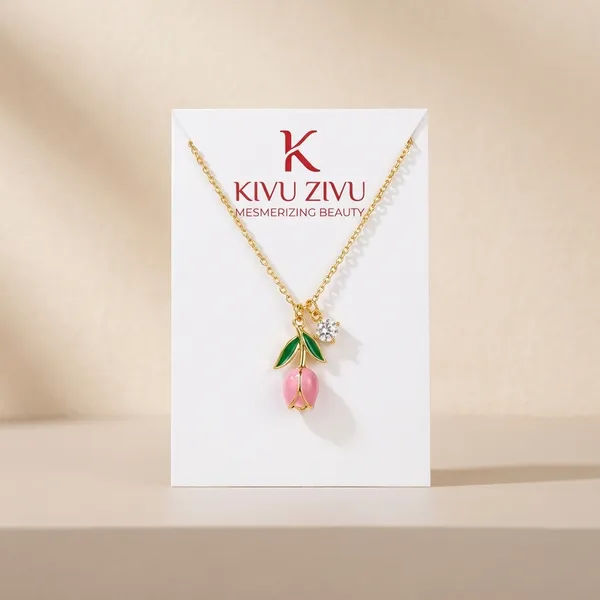 Cute_Pink_Tulip_Pendant_Gold_Chain_Necklace