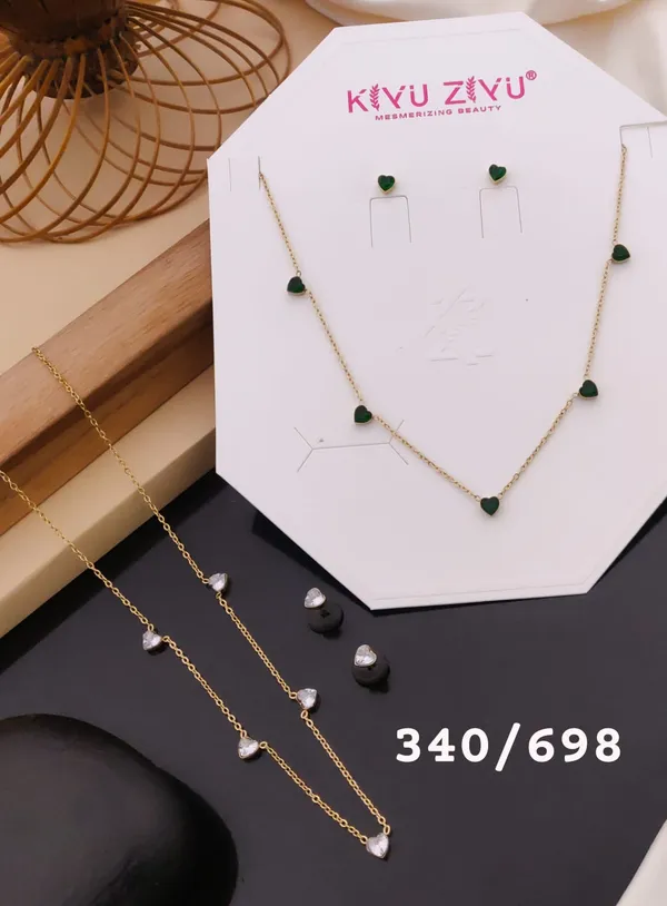Heart_Charm_Necklace_And_Earring_Set_-_Green_And_Silver