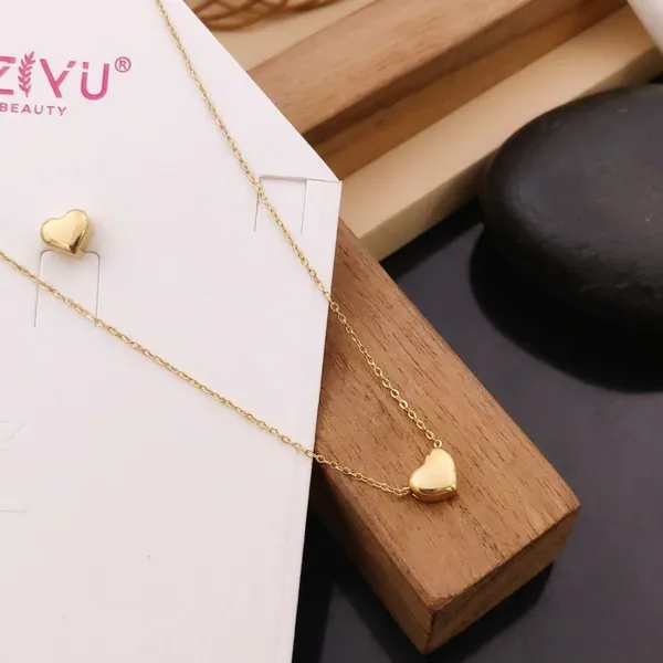 Heart_Pendant_Necklace_And_Earrings_Set_-_Gold_Tone