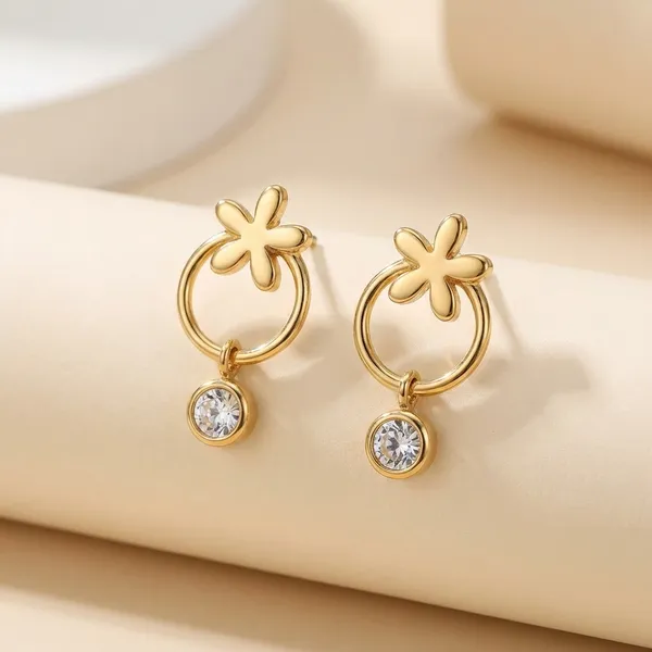 Gold-Toned_Bow_Ring_Stud_Earrings_With_Crystal_Charm