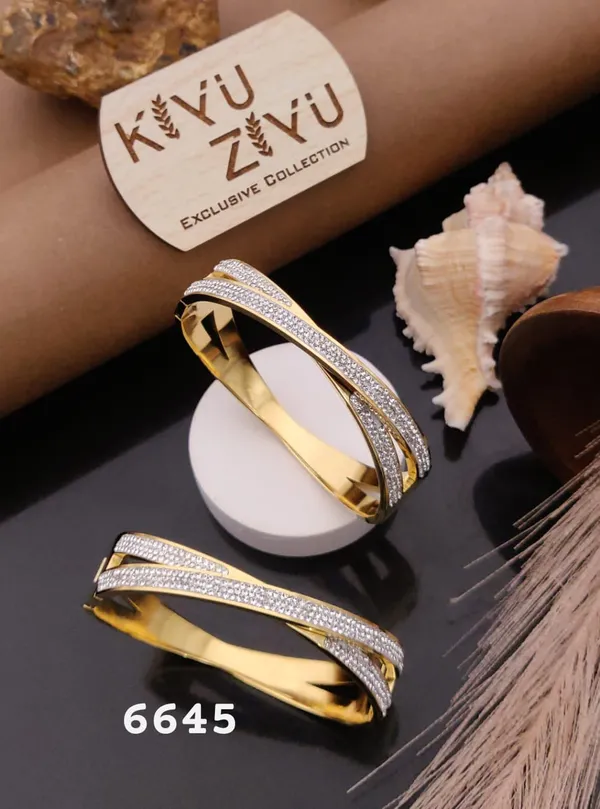 Kyuzyvu_Exclusive_Collection_Gold-Tone_Cz_Studded_Crossover_Bangles_-_Set_Of_2_(Model_6645)
