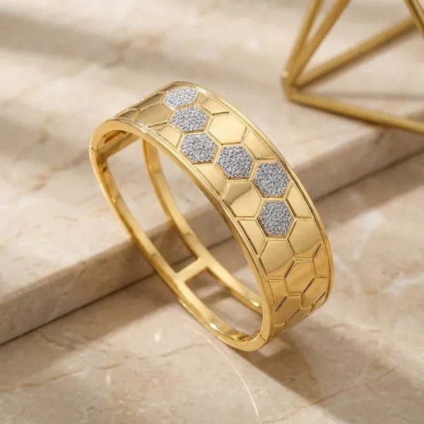 Kavu_Zavu_Exclusive_Collection_-_Honeycomb_Pattern_Gold-Tone_Bangles_With_Cz_Embellishments_(Set_Of_2)