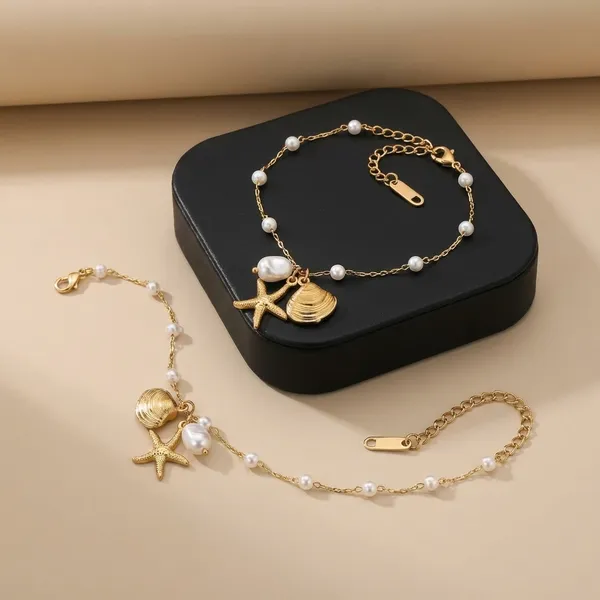 Kiviu_Ziviu_Exclusive_Collection_Starfish_And_Shell_Charm_Bracelet_With_Pearl_Beads_-_Gold_Tone
