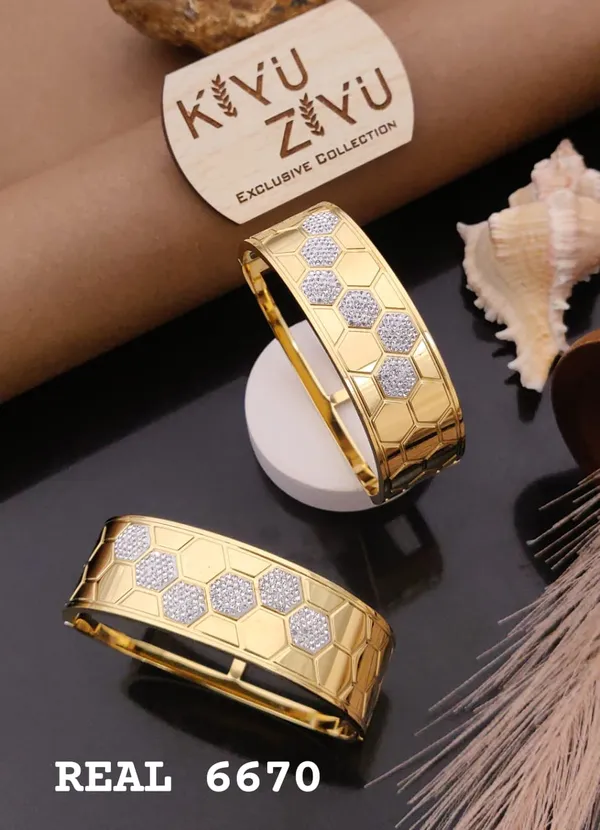 Kavu_Zavu_Exclusive_Collection_-_Honeycomb_Pattern_Gold-Tone_Bangles_With_Cz_Embellishments_(Set_Of_2)