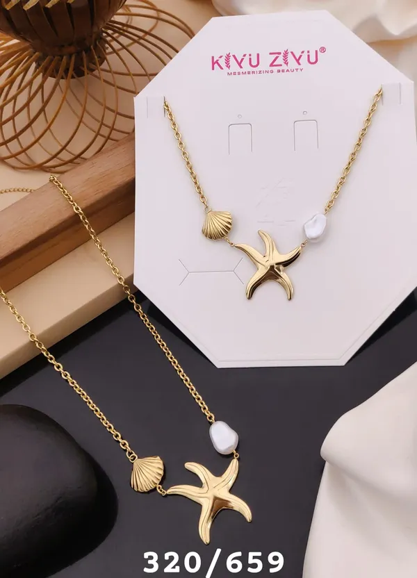 Starfish_Shell_Pearl_Charm_Necklace_-_Gold_Tone_Beach_Jewelry
