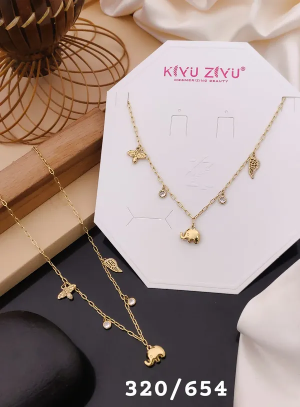 Kiyu_Ziyu_Sparkling_Elephant_Leaf_Charm_Necklace_-_Gold-Toned_Delicate_Chain_With_Crystal_Accents