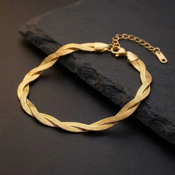 Kivu_Zivu_Exclusive_Collection_-_Twisted_Mesh_Gold-Tone_Bracelet_&_Anklet_Set