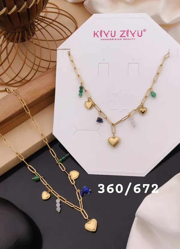 Elegant_Heart_Charm_Necklace_With_Green_&_Blue_Accents_-_Gold-Toned_Chain_For_Women