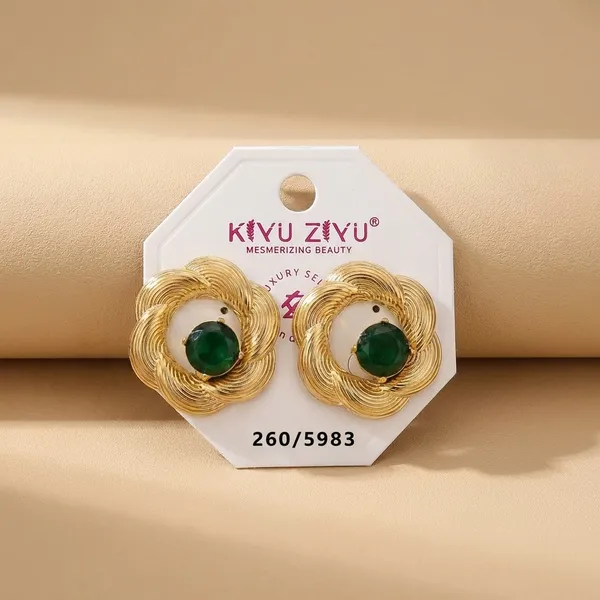 Golden_Flower_Stud_Earrings_With_Crystal_Center_-_Set_Of_2_Pairs