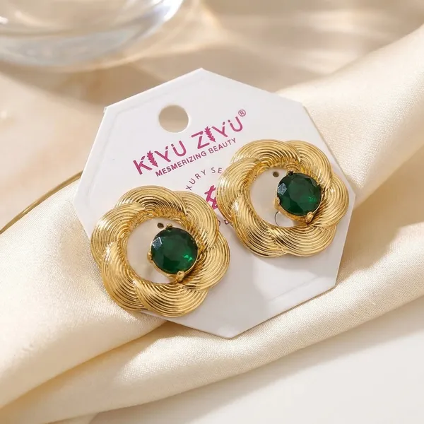 Golden_Flower_Stud_Earrings_With_Crystal_Center_-_Set_Of_2_Pairs